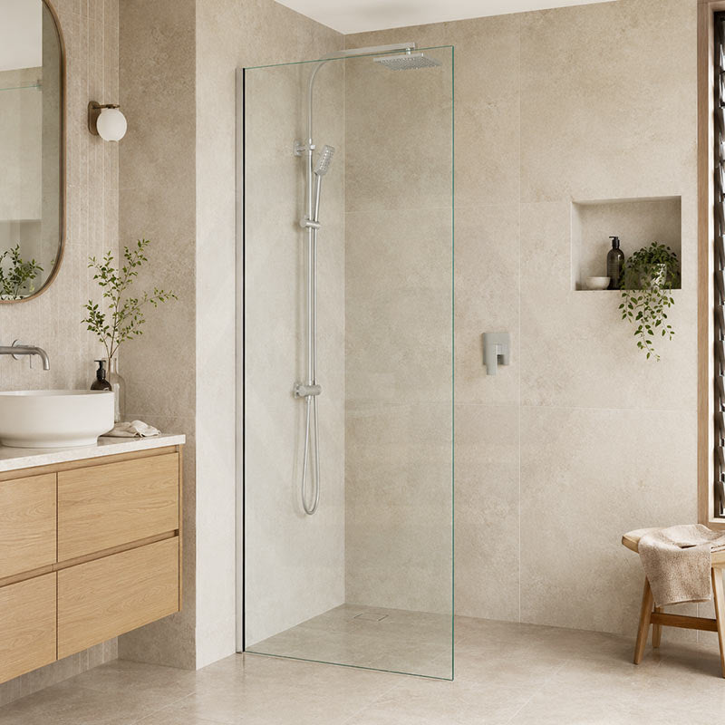 Fienza Rectangular Frameless Fixed Panel with Channel 10mm Glass 700-1200x2050mm - Variant Colour Fittings