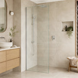 Fienza Rectangular Frameless Fixed Panel with Channel 10mm Glass 700-1200x2050mm - Variant Colour Fittings