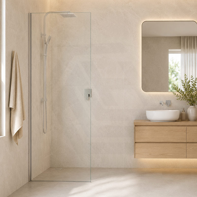 Fienza Rectangular Frameless Fixed Panel with Channel 10mm Glass 700-1200x2050mm - Variant Colour Fittings