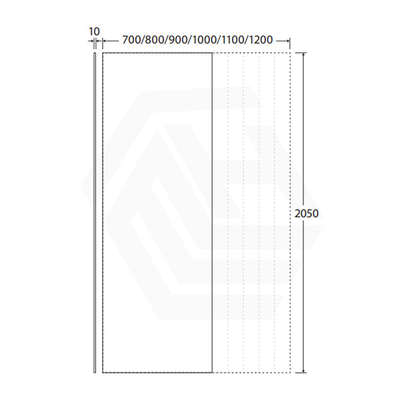 Fienza Rectangular Frameless Fixed Panel with Channel 10mm Glass 700-1200x2050mm - Variant Colour Fittings