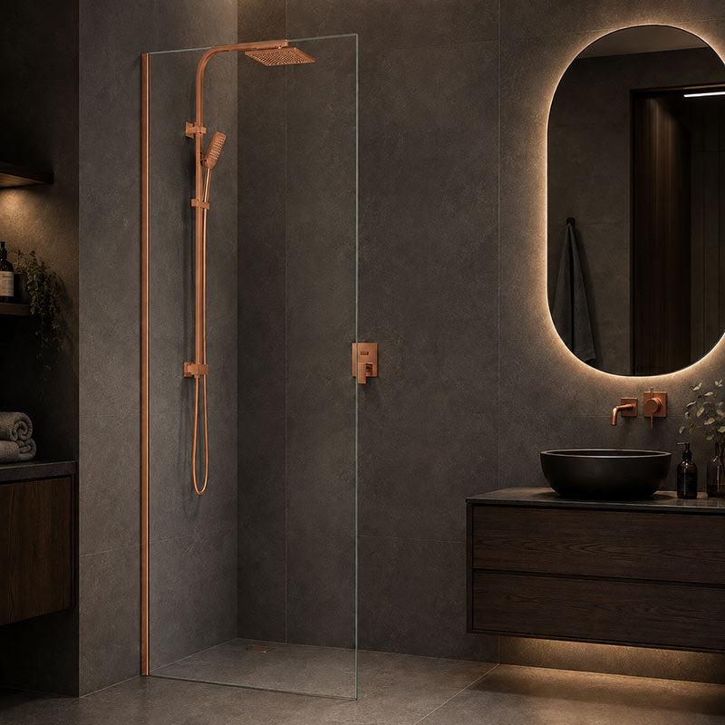 Fienza Rectangular Frameless Fixed Panel with Channel 10mm Glass 700-1200x2050mm - Variant Colour Fittings