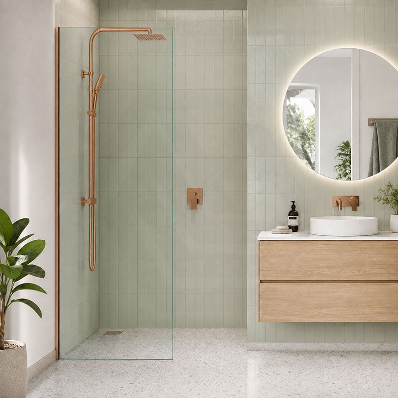 Fienza Rectangular Frameless Fixed Panel with Channel 10mm Glass 700-1200x2050mm - Variant Colour Fittings