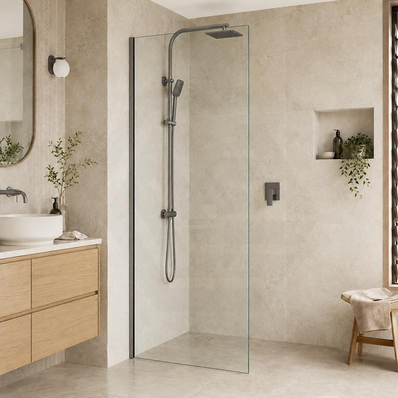Fienza Rectangular Frameless Fixed Panel with Channel 10mm Glass 700-1200x2050mm - Variant Colour Fittings