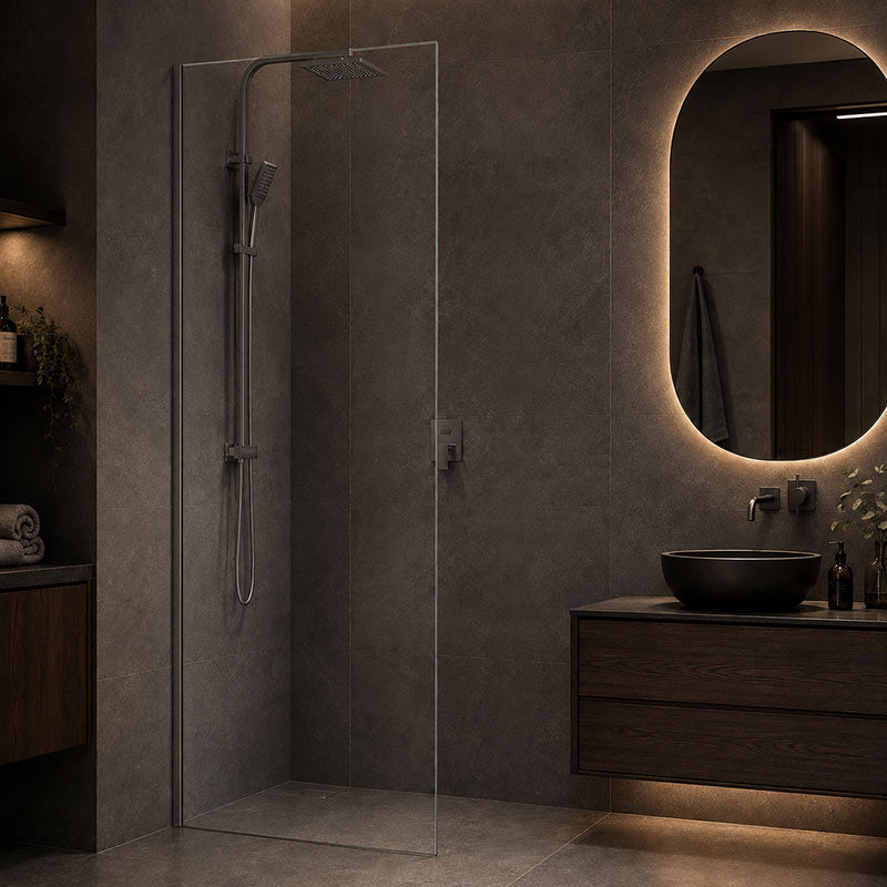 Fienza Rectangular Frameless Fixed Panel with Channel 10mm Glass 700-1200x2050mm - Variant Colour Fittings