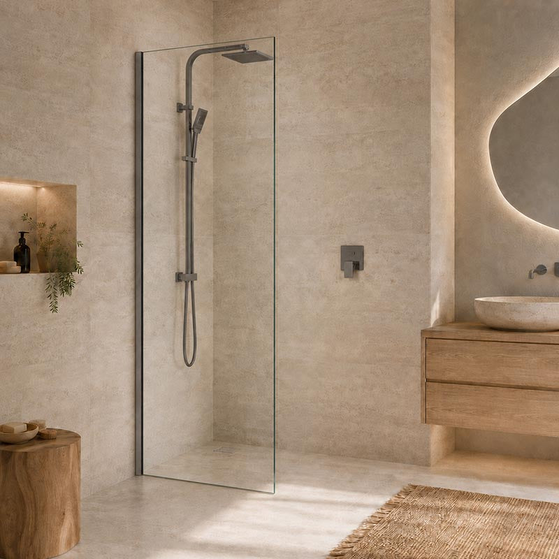 Fienza Rectangular Frameless Fixed Panel with Channel 10mm Glass 700-1200x2050mm - Variant Colour Fittings