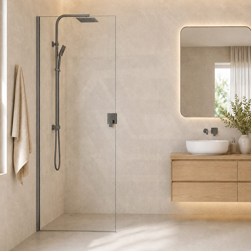 Fienza Rectangular Frameless Fixed Panel with Channel 10mm Glass 700-1200x2050mm - Variant Colour Fittings