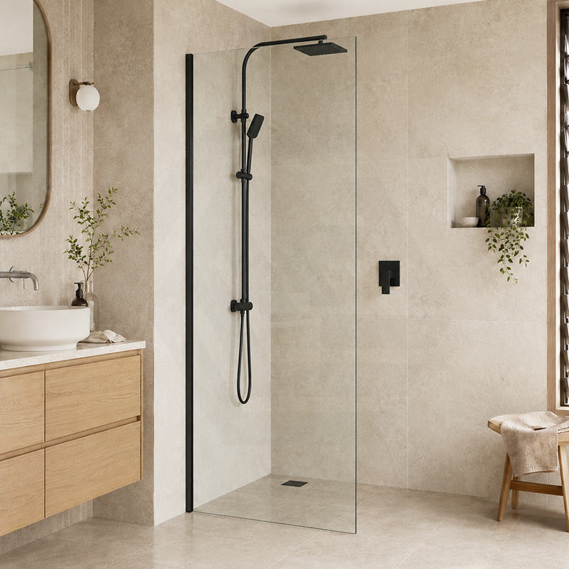 Fienza Rectangular Frameless Fixed Panel with Channel 10mm Glass 700-1200x2050mm - Variant Colour Fittings