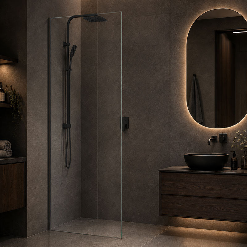 Fienza Rectangular Frameless Fixed Panel with Channel 10mm Glass 700-1200x2050mm - Variant Colour Fittings