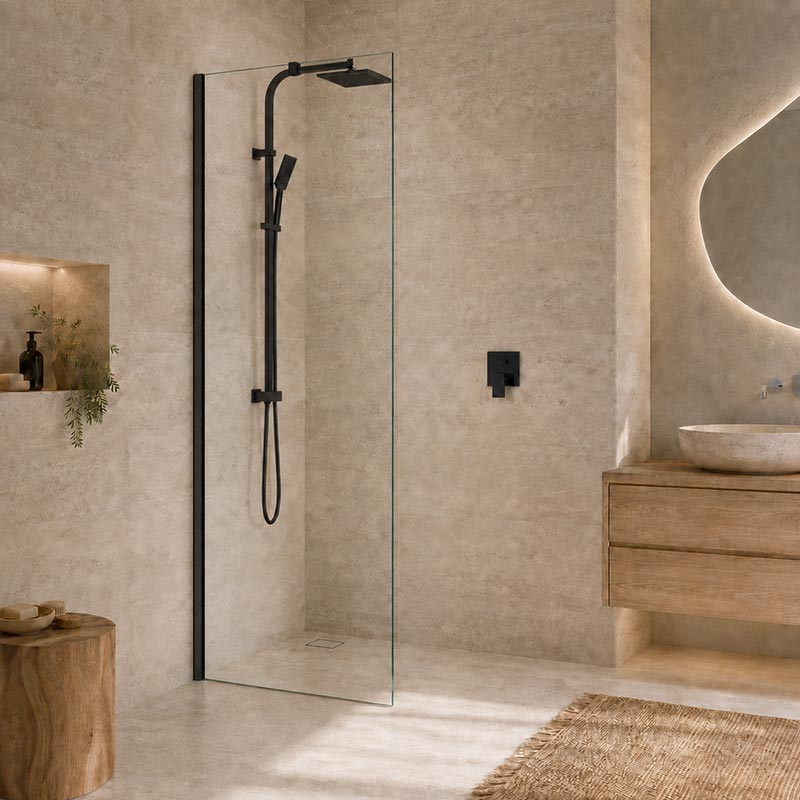 Fienza Rectangular Frameless Fixed Panel with Channel 10mm Glass 700-1200x2050mm - Variant Colour Fittings