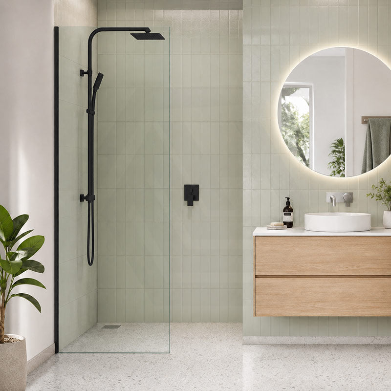 Fienza Rectangular Frameless Fixed Panel with Channel 10mm Glass 700-1200x2050mm - Variant Colour Fittings