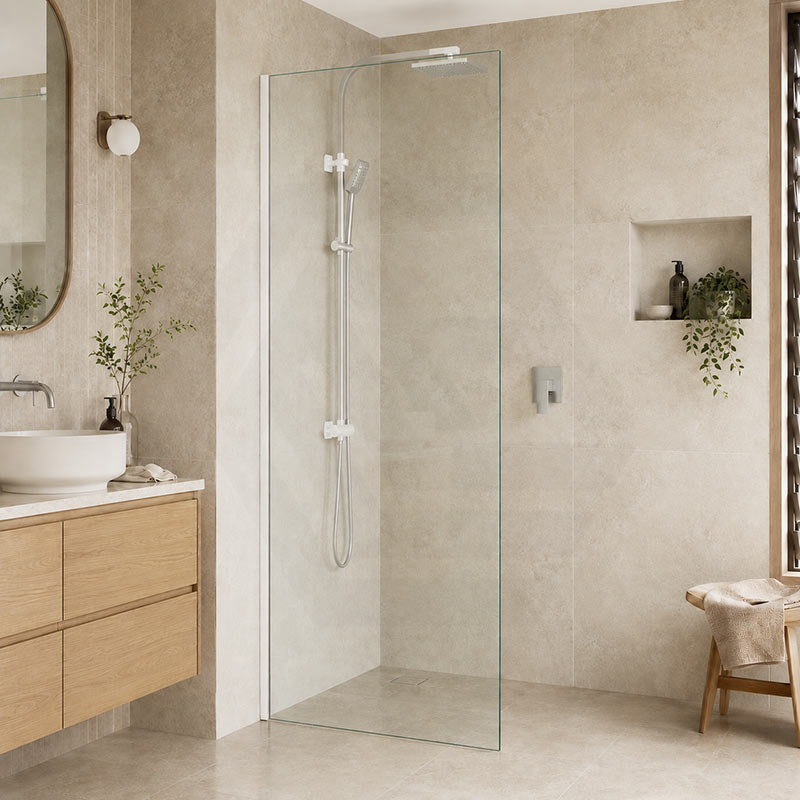 Fienza Rectangular Frameless Fixed Panel with Channel 10mm Glass 700-1200x2050mm - Variant Colour Fittings