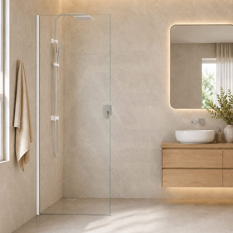 Fienza Rectangular Frameless Fixed Panel with Channel 10mm Glass 700-1200x2050mm - Variant Colour Fittings