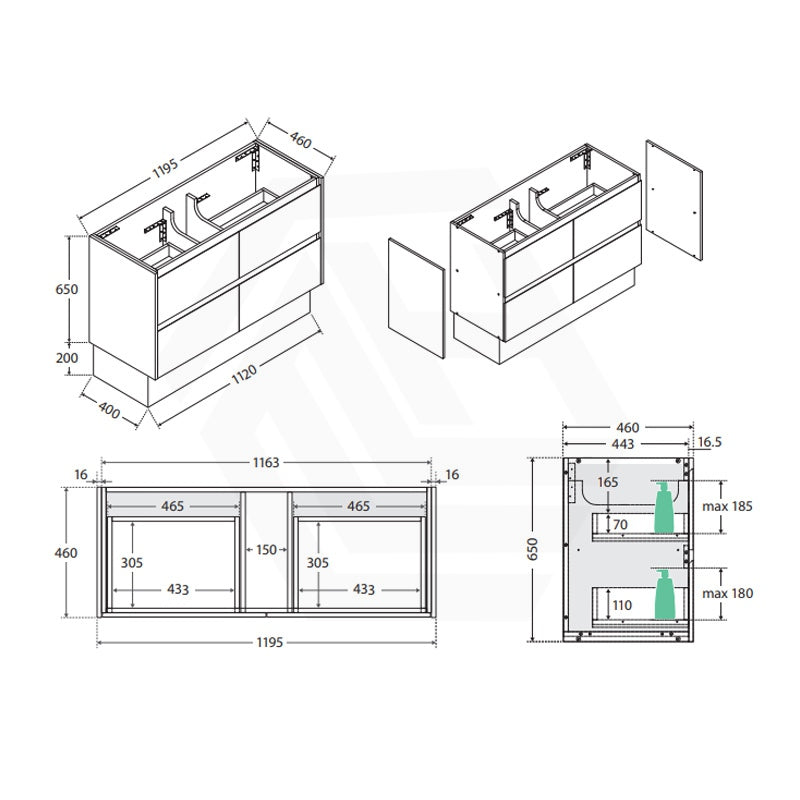Fienza Amato 1200mm E0 MDF Freestanding Vanity on Kickboard with Soft-Close Drawers Variant Colour Available