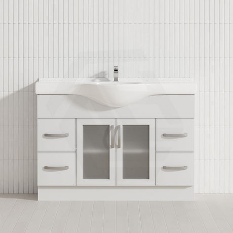 Fienza 400/600/1200Mm Freestanding Kickboard Vanity Glass Door Gloss White Mdf Board With Single