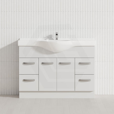 Fienza 400/600/1200Mm Freestanding Kickboard Vanity Gloss White Mdf Board With Single Bowl Ceramic