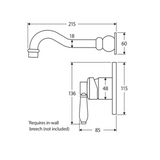 Fienza Eleanor Wall Basin/Bath Mixer Set Available in Various Colors with Brass/Ceramic Handle