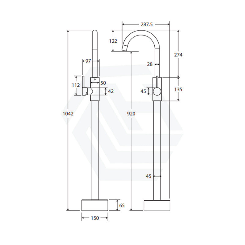 Fienza Kaya Solid Brass Floor Mounted Swivel Bath Mixer Various Colours Available