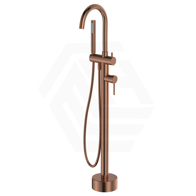 Brushed Copper Fienza Kaya Floor Mounted Bath Mixer With Hand Shower Brushed Copper Round Mixers