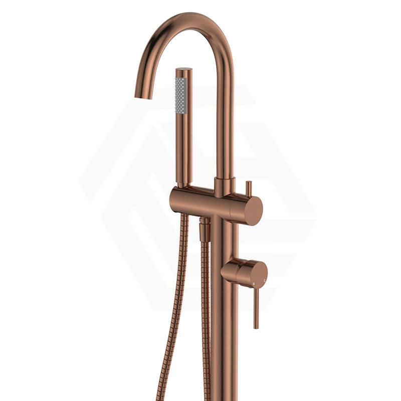 Brushed Copper Fienza Kaya Floor Mounted Bath Mixer With Hand Shower Brushed Copper Round Mixers