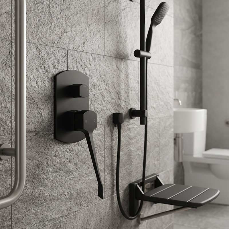 Fienza Koko Care Wall Diverter Mixer Solid Brass Matt Black