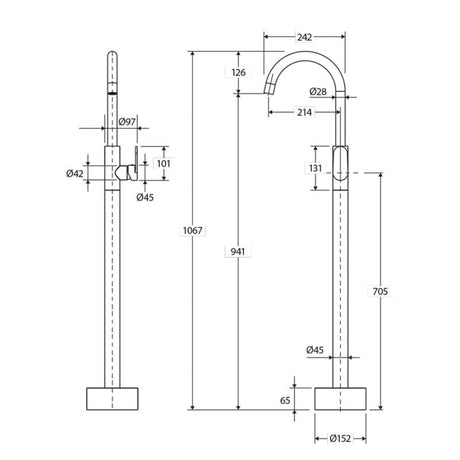 Fienza Empire Slim Floor Mounted Standing Mixer Brass Variant Colour Available