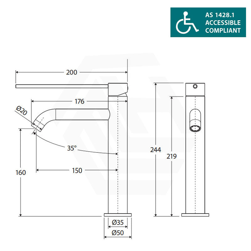 Fienza Kaya Care Medium Basin Mixer Lead Free Stainless Steel Variant Colour Available