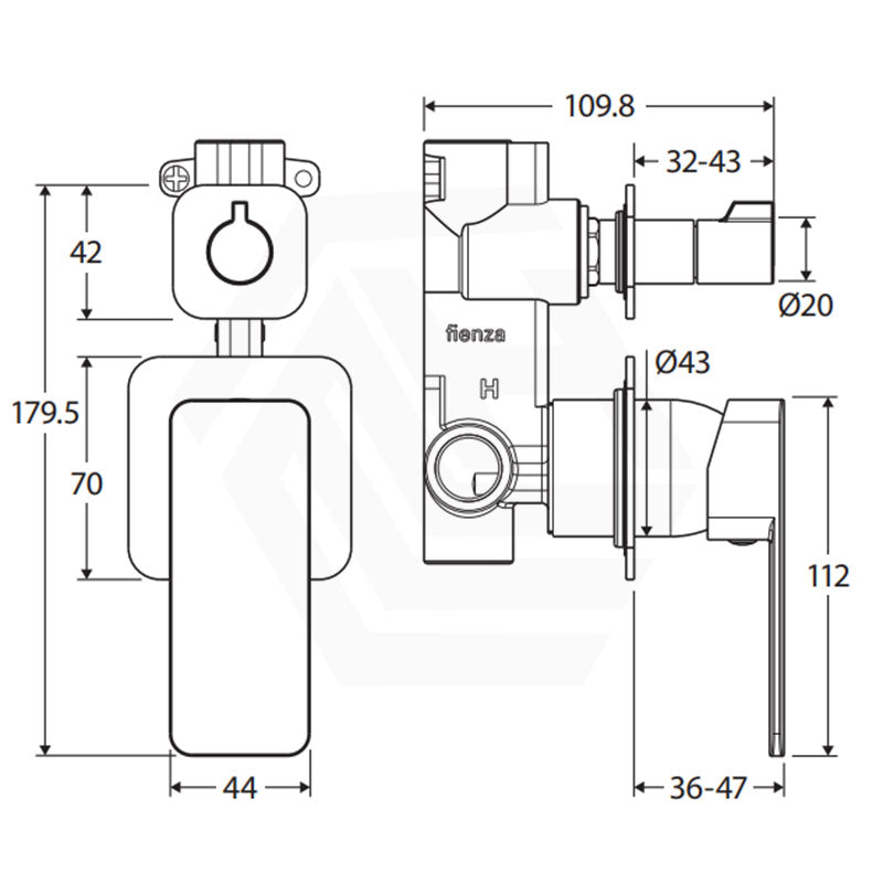 Fienza Tono Wall Diverter Mixer Square Plate Variant Colour Available