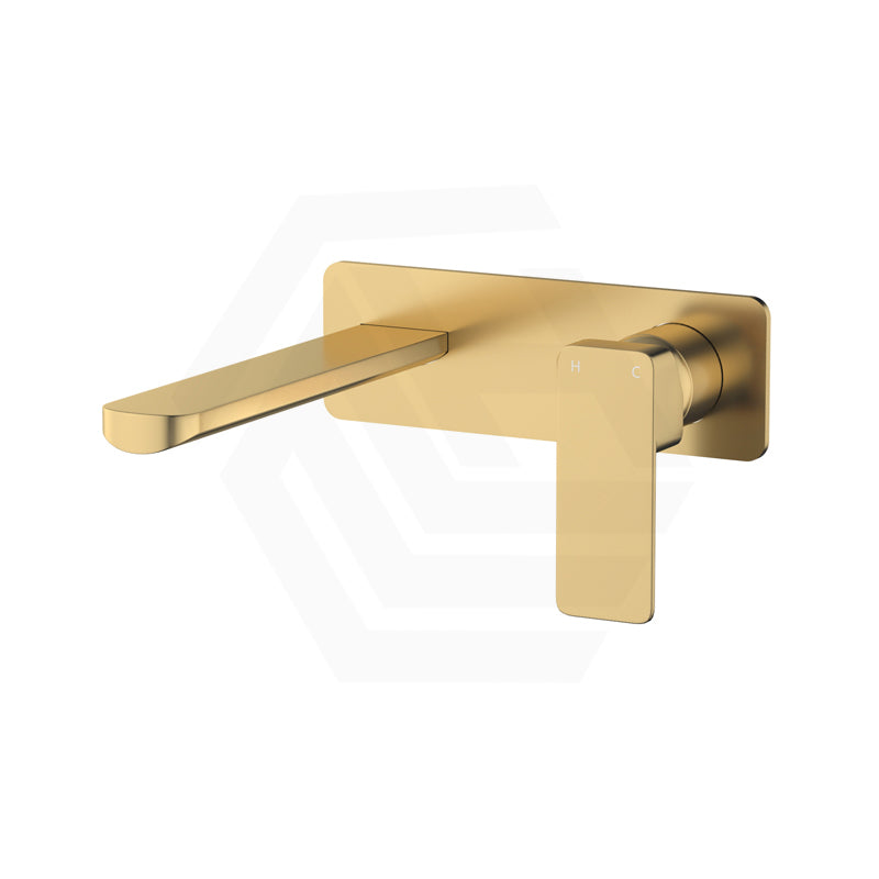 G#2(Gold) Fienza Tono Urban Brass Basin/Bath Wall Mixer Set with Rectangular Plate, 200mm Outlet