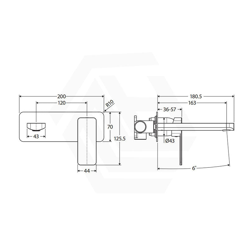 Fienza Tono Basin/Bath Wall Mixer Set with Rectangular Plate 160/200mm Outlet Variant Colour Available
