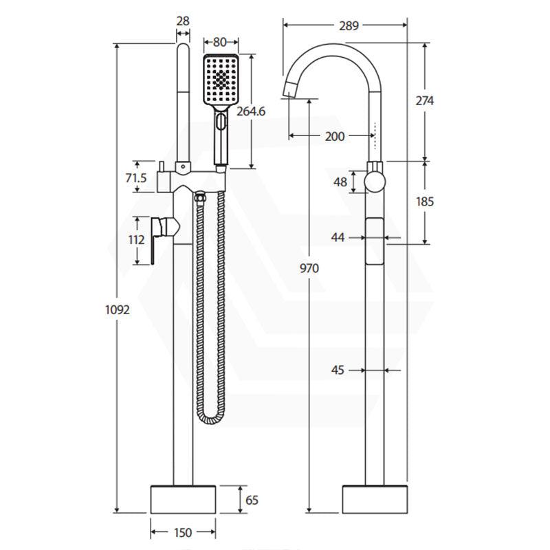 Fienza Tono Floor Mounted Solid Brass Bath Mixer With Hand Shower Variant Colour Available