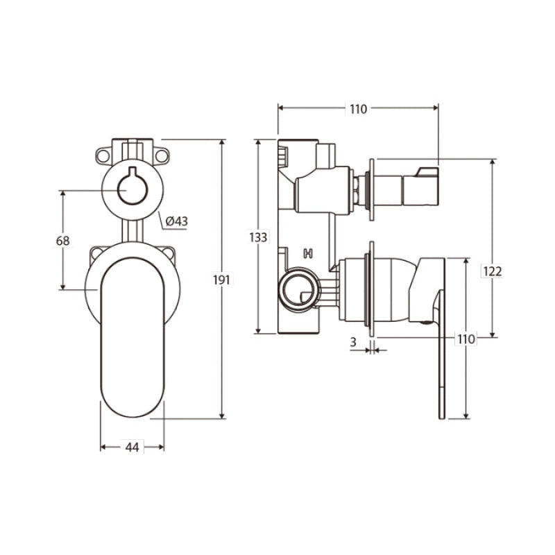 Fienza Empire Slim Vertical Wall Diverter Mixer Small Round Plates Variant Colour Available