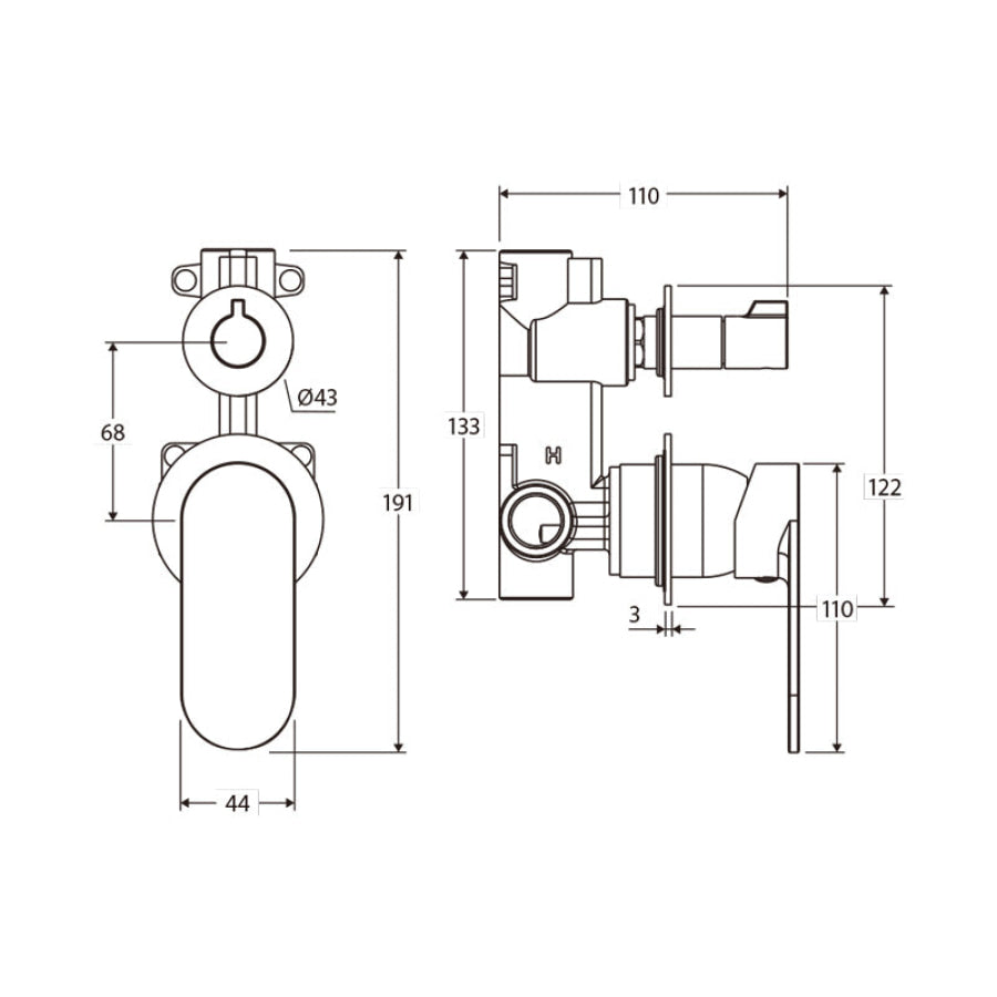 Fienza Empire Slim Vertical Wall Diverter Mixer, Small Round Plates Variant Colour Available