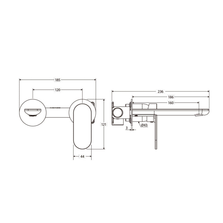 Fienza Empire Slim 160/200mm Outlet Basin/Bath Wall Mixer Set Round Plates Variant Colour Available
