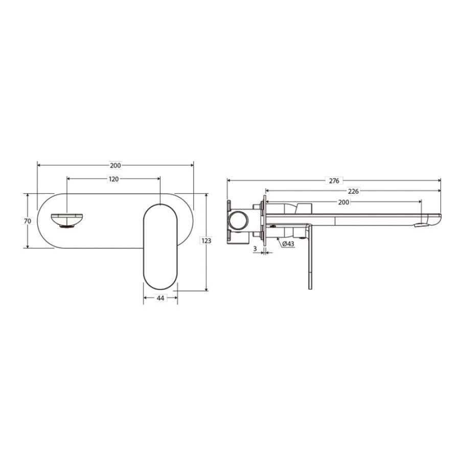 Fienza Empire Slim 160/200mm Outlet Basin/Bath Wall Mixer Set Oval Plate Variant Colour Available