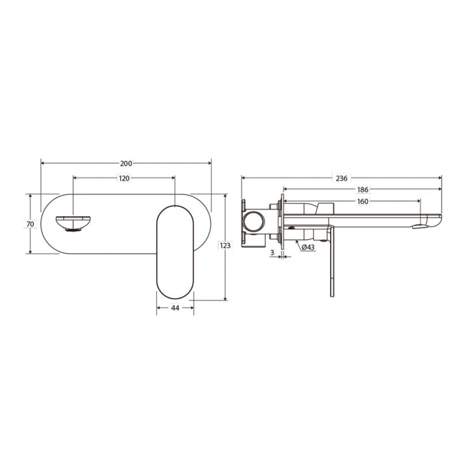 Fienza Empire Slim 160/200mm Outlet Basin/Bath Wall Mixer Set Oval Plate Variant Colour Available