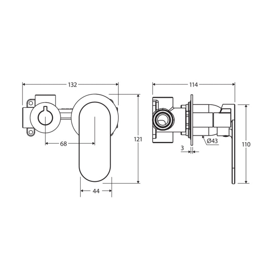 Fienza Empire Slim Horizontal Wall Diverter Mixer with Small Round Plate Available in Multiple Color Options