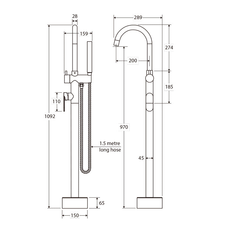 Fienza Empire Slim Floor Mounted Bath Mixer With Hand Shower Variant Colour Available