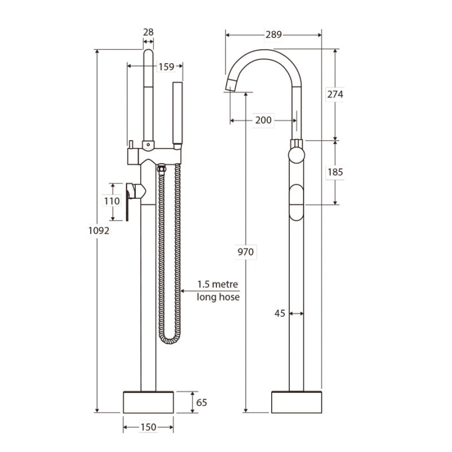 Fienza Empire Slim Floor Mounted Bath Mixer With Hand Shower Variant Colour Available