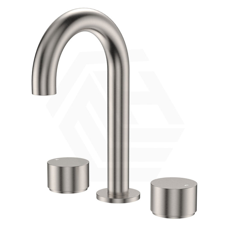 Fienza Kaya Round Basin Tap Set Hob Mounted Brushed Nickel