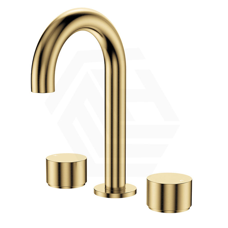 Fienza Kaya Round Basin Tap Set Hob Mounted Urban Brass