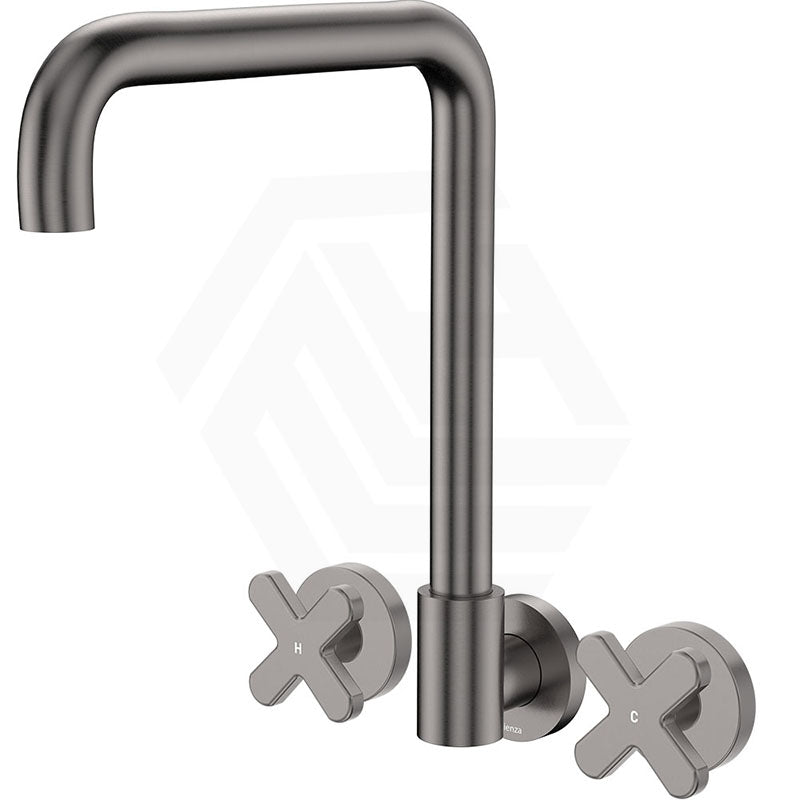 Fienza Kaya Squareline Wall Mounted Cross Tap Set Swivel Spout Variant Colours Available