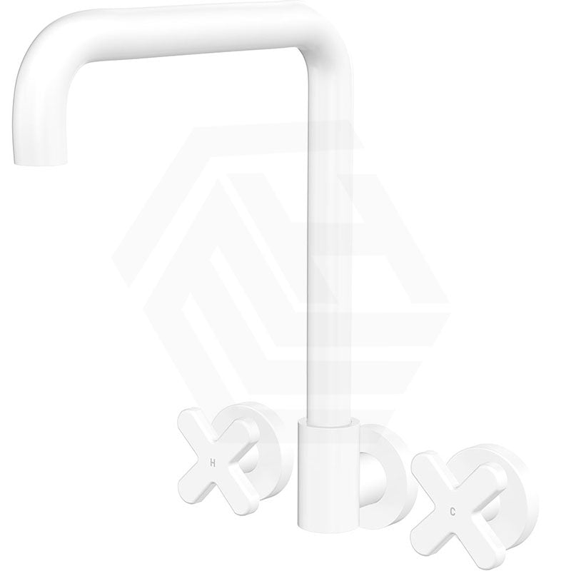 Fienza Kaya Squareline Wall Mounted Cross Tap Set Swivel Spout Variant Colours Available
