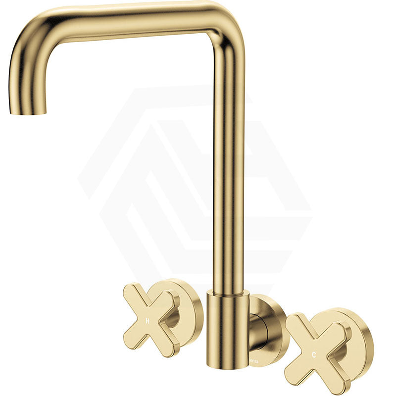 Fienza Kaya Squareline Wall Mounted Cross Tap Set Swivel Spout Variant Colours Available
