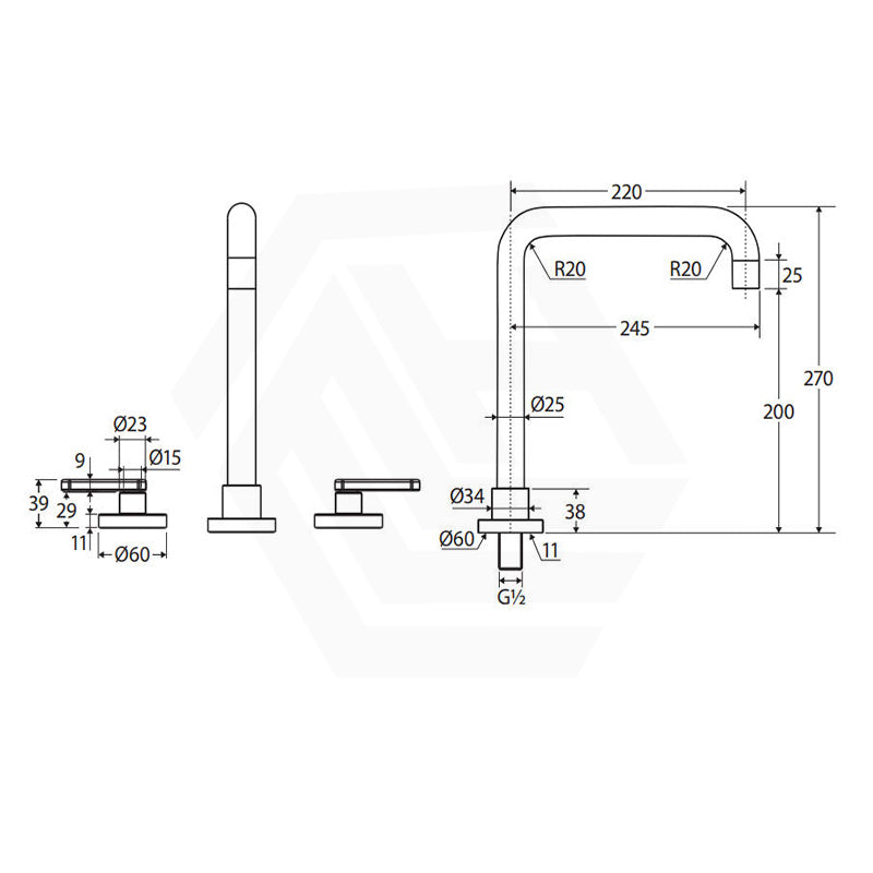 Fienza Kaya Squareline Hob Mounted Lever Tap Set Variant Colours Available