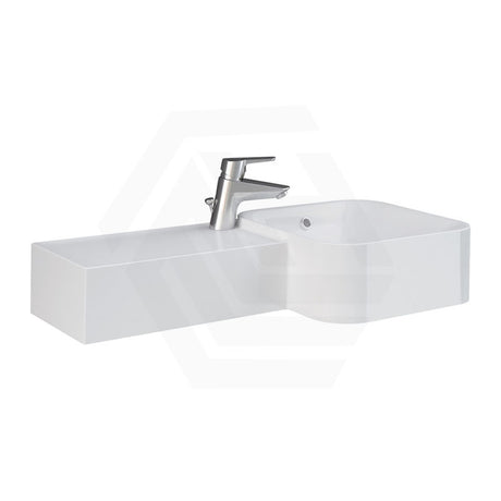 765x355x140mm RAK Petit Ceramic Square Wall Hung Basin Alpine White With Overflow Left Edge One Tap Hole
