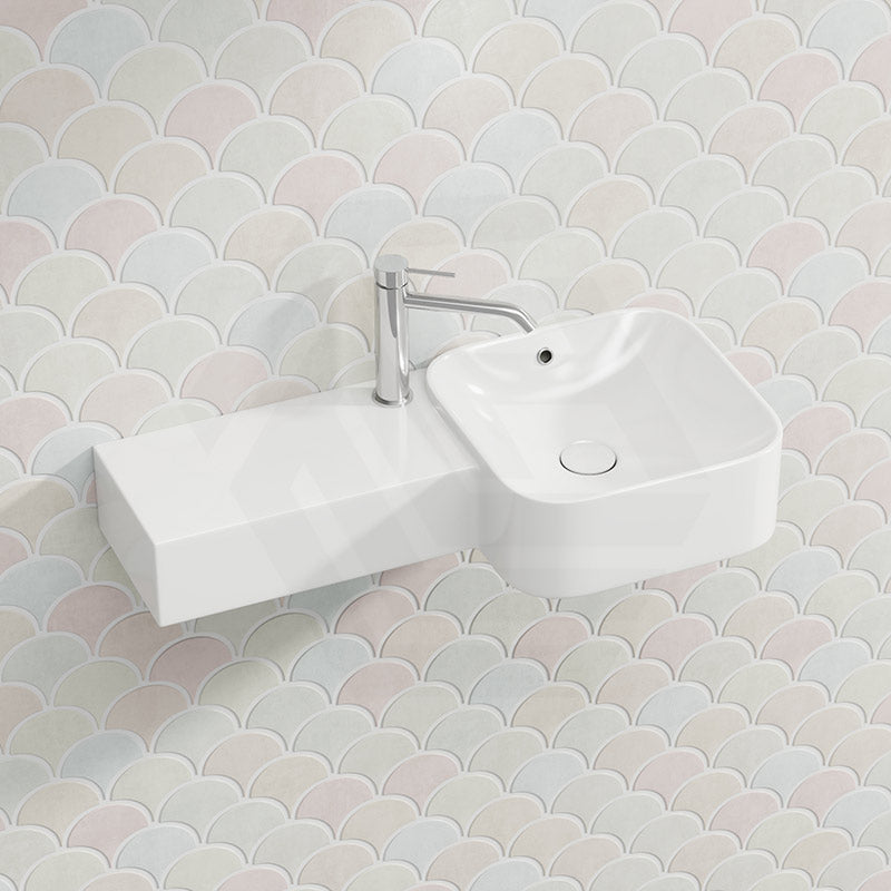 RAK Petit Ceramic Square Wall Hung Basin With Overflow Left / Right Tap Hole Option 765x355x140mm - Alpine White