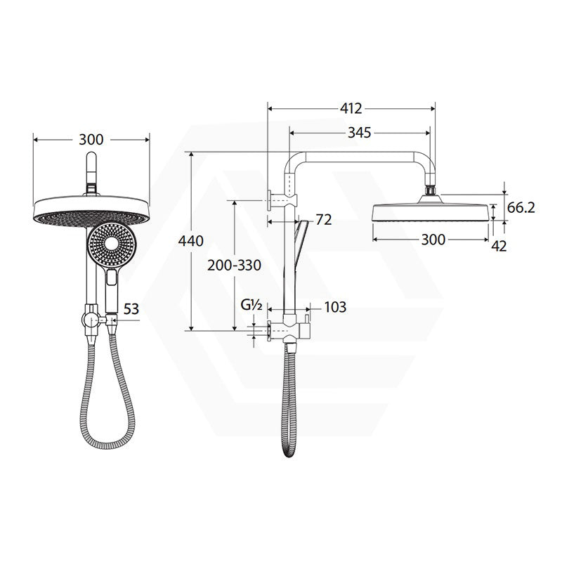 Fienza Kuro Twin Half-Rail Shower Round Head Bottom Water Inlet - Variant Colour Available