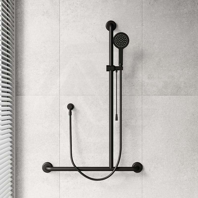 Fienza Luciana/Hustle Care Left/Right Hand Inverted T Rail Shower Set with Push/Pull Slider Chrome/Matt Black