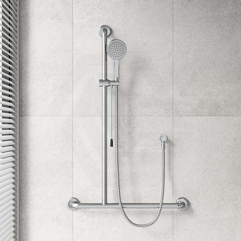 Fienza Luciana/Hustle Care Left/Right Hand Inverted T Rail Shower Set with Push/Pull Slider Chrome/Matt Black
