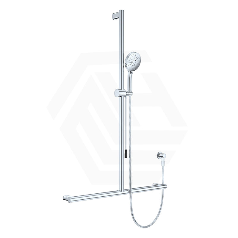 Fienza Care Inverted T Bar Rail with Handheld Shower Set with Push/Pull Slider in Various Colour